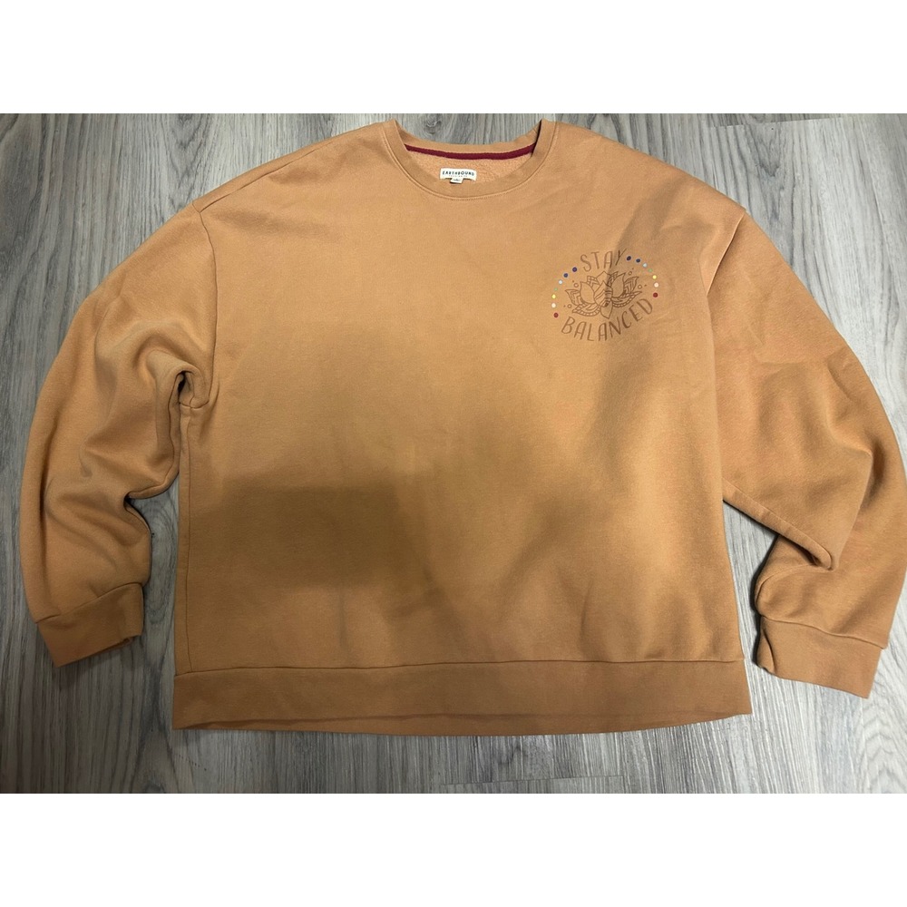 Earthbound Womens Stay Balanced Chakra Mandala Fleece Sweatshirt‎ L Tan Brown